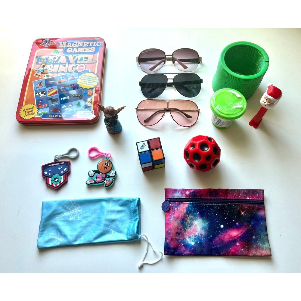 14pc KIDS Child Road Trip Toy Bundle Boys Girls Travel Bingo Sunglasses Fidgets